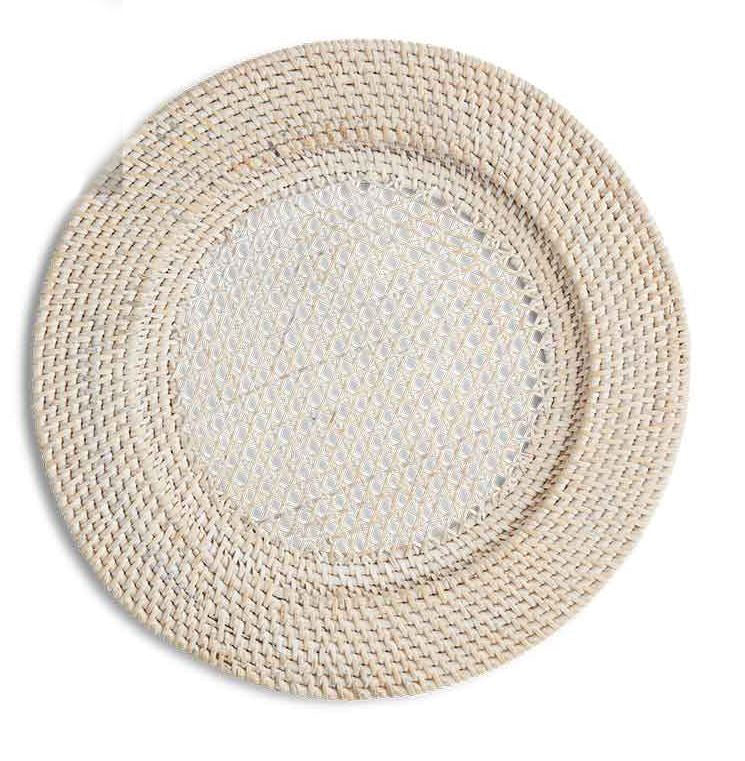 White Wash Rattan Charger 13"