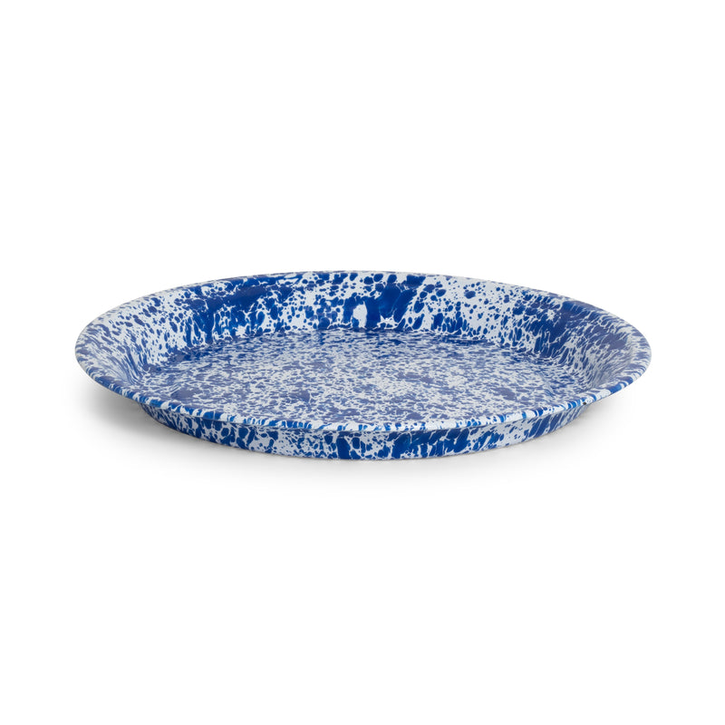 Blue Speckled Round Tin Tray 16"