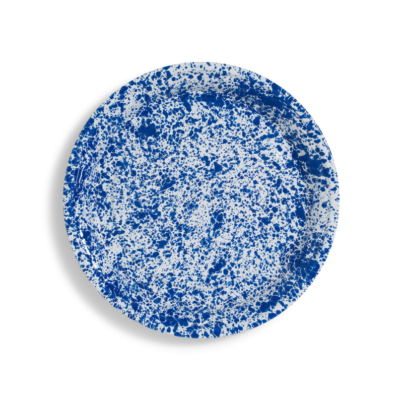 Blue Speckled Round Tin Tray 16"