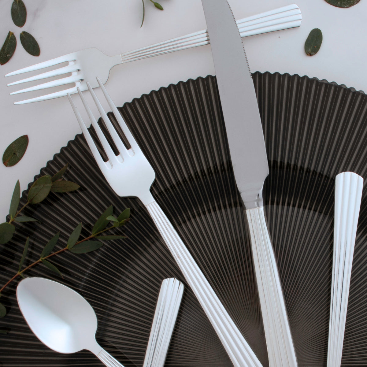 Florideco Stackable Silver Deco Silver Ribbed Flatware – Smith Party Rentals