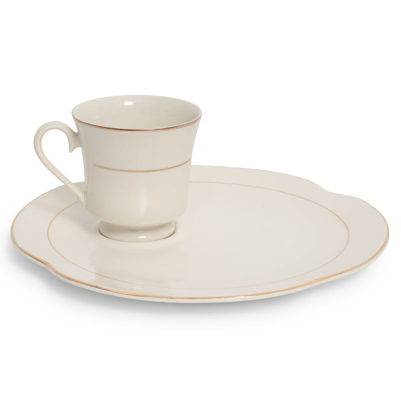Ivory Gold Rim Snack Plate w/Cup