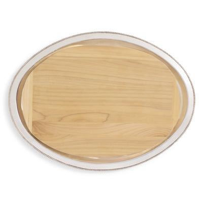 Silver Beaded Oval Tray w/ Wood Insert 23"L x 17"W