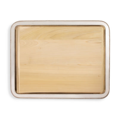 Silver Beaded Rectangular Tray w/ Wood Insert 21"L x 16"W