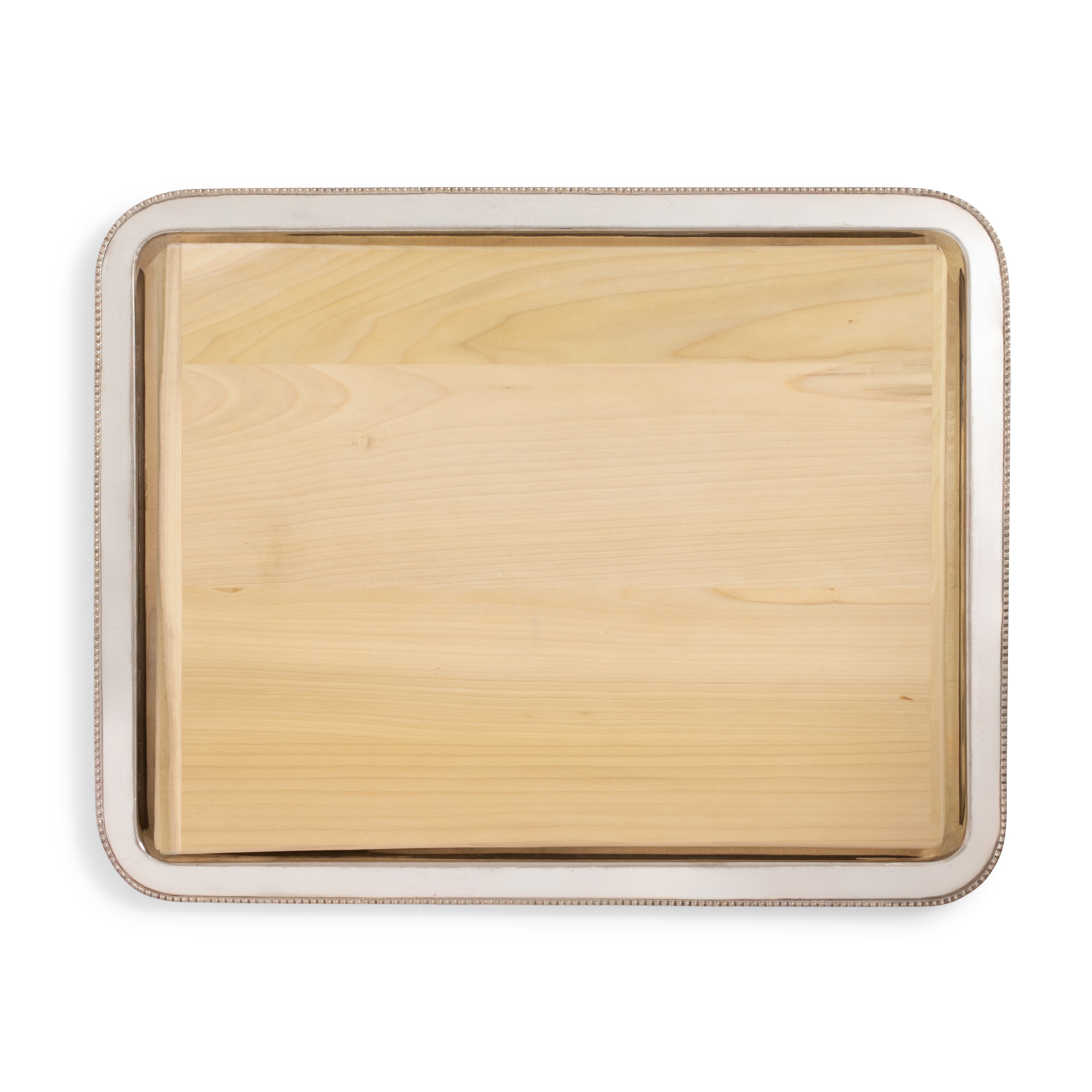 Silver Beaded Rectangular Tray w/ Wood Insert 21"L x 16"W