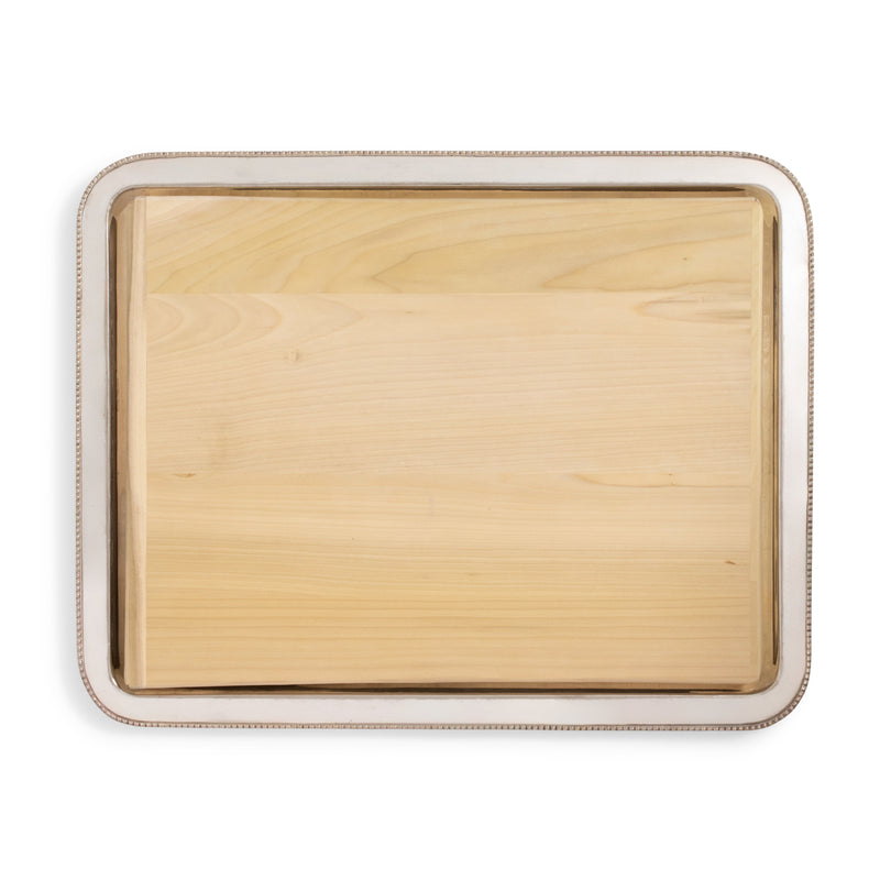 Silver Beaded Rectangular Tray w/ Wood Insert 21"L x 16"W