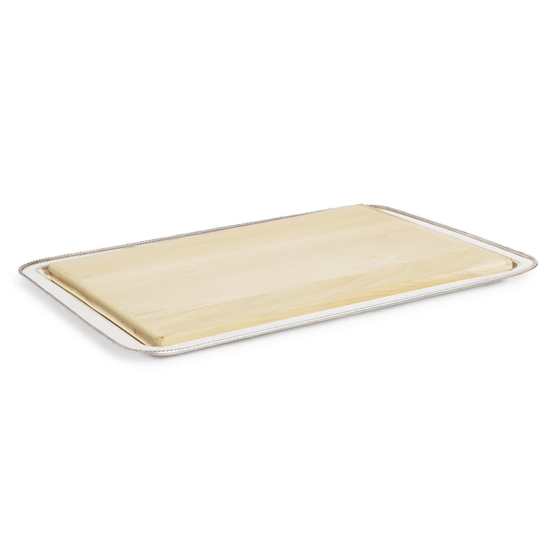 Silver Beaded Rectangular Tray w/ Wood Insert 21"L x 16"W
