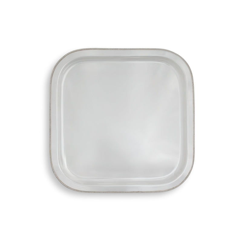 Silver Beaded Square Tray 15"