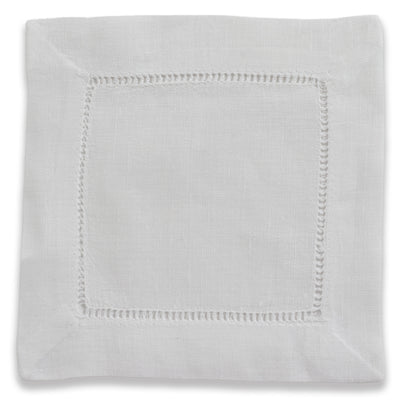 Hemstitched White Cocktail Napkin
