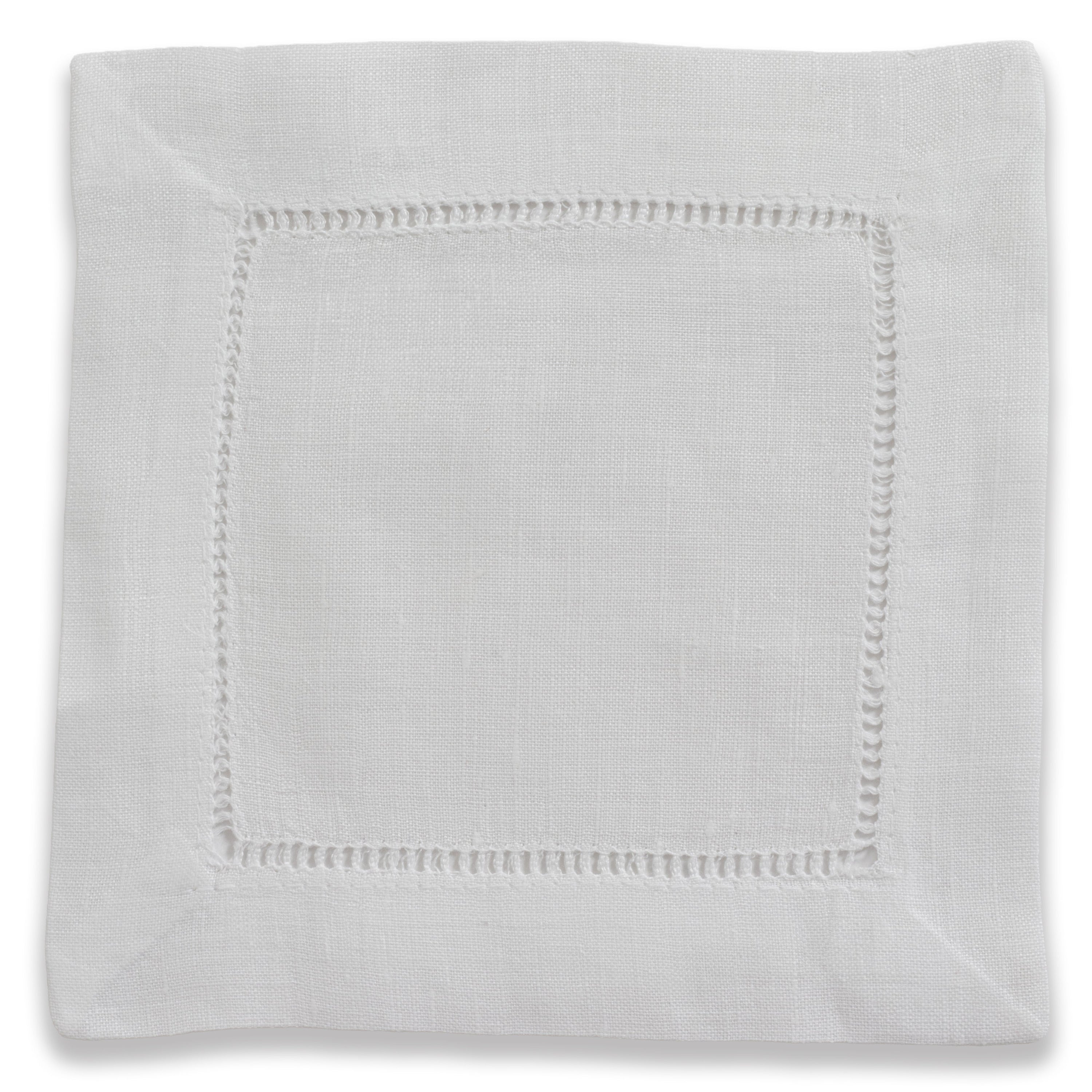 Hemstitched White Cocktail Napkin