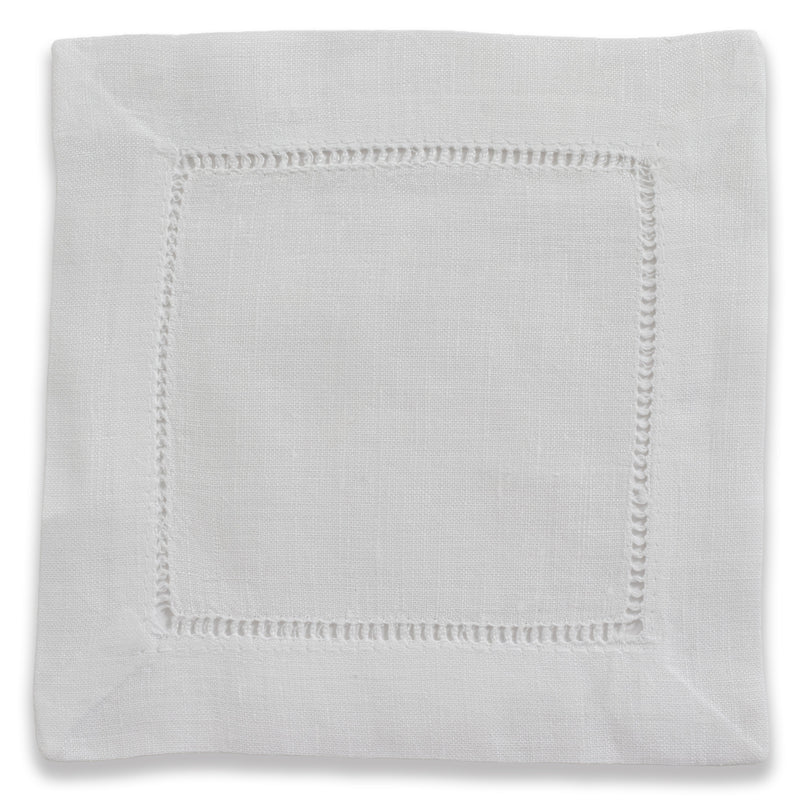 Hemstitched White Cocktail Napkin