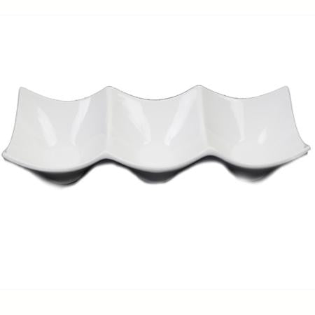 Party Rental Products 3-Section White Rim Bowl 3 inch x9 inch  Tasting/Mini Dishes