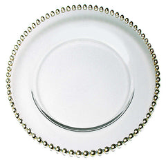 Beaded Gold 13" Clear Glass Charger - Chargers