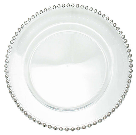 Beaded Silver 13" Clear Glass Charger - Chargers